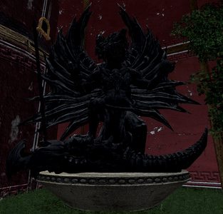 A statue of Geeredh seen at Morin Khur's entrance prior to The Irruption.