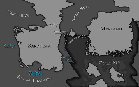 A sketch of Tecton's Fault and the surrounding continents after The Conflux. A sketch of Tecton's Fault and the surrounding continents after The Conflux.